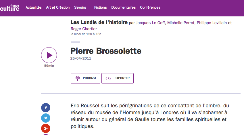 france culture les lundis de l histoire Pierre Brossolette